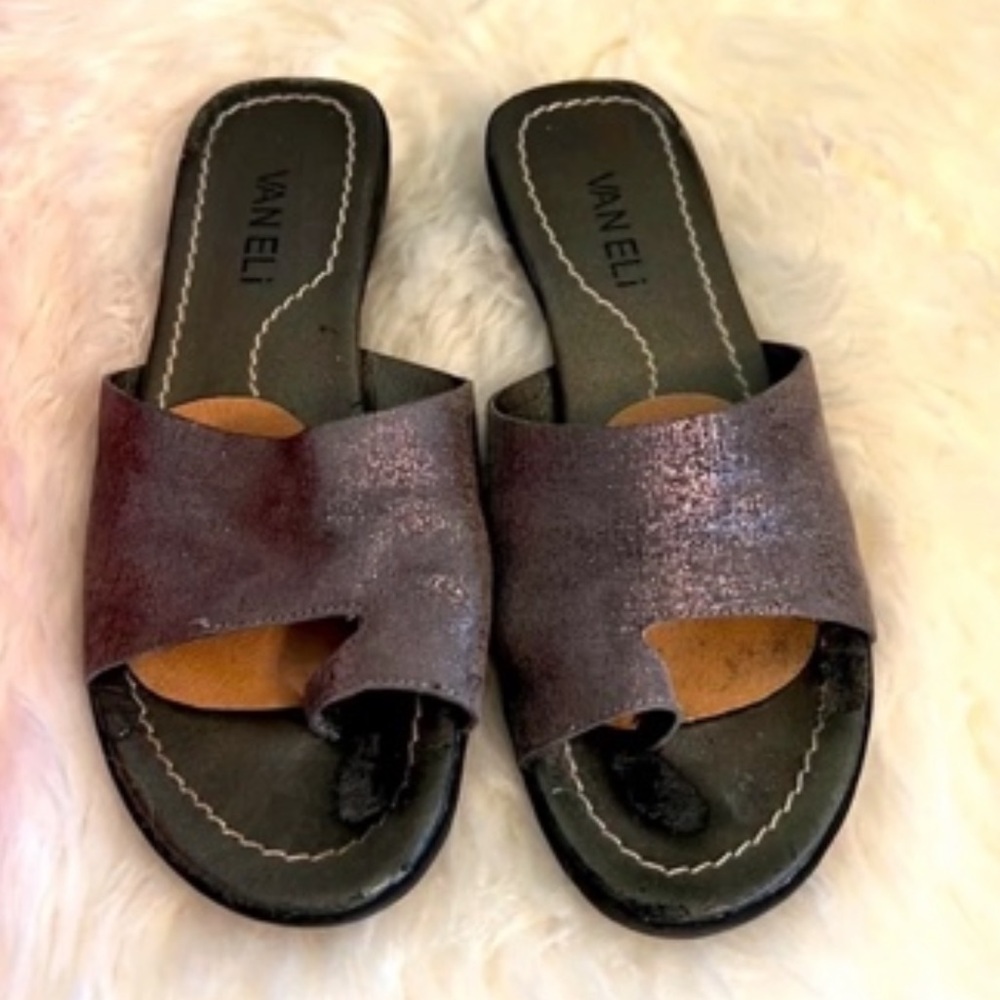 Vaneli Men's Shimmery Brown-To-Purple Leather Slide Sandals